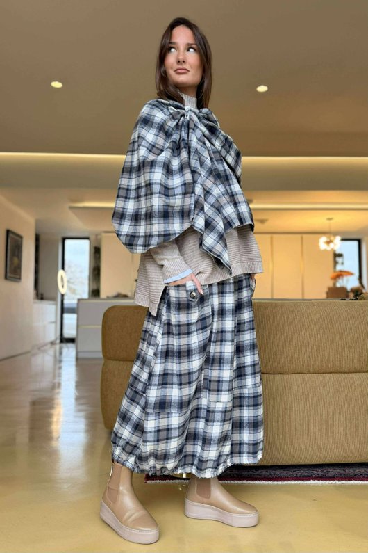 Roberta Plaid Brushed Cotton Drape Cape Shadow